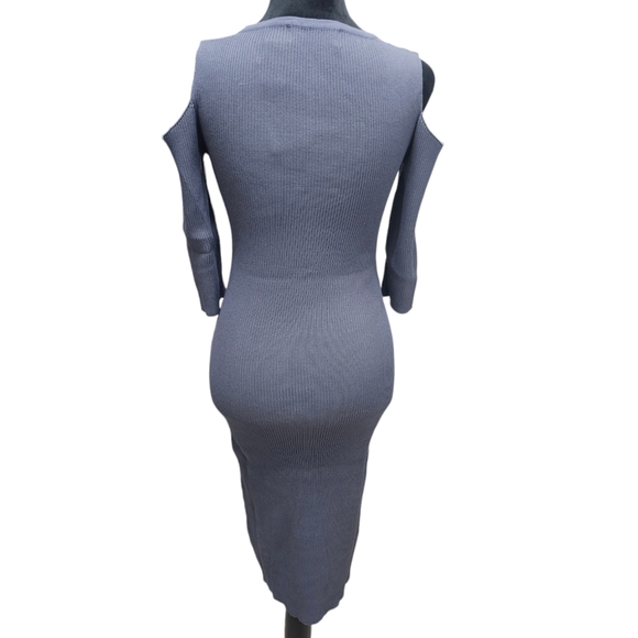 NWT Cold Shoulder Charcoal Gray Stretch Bodycon Midi Dress XL - Picture 4 of 4